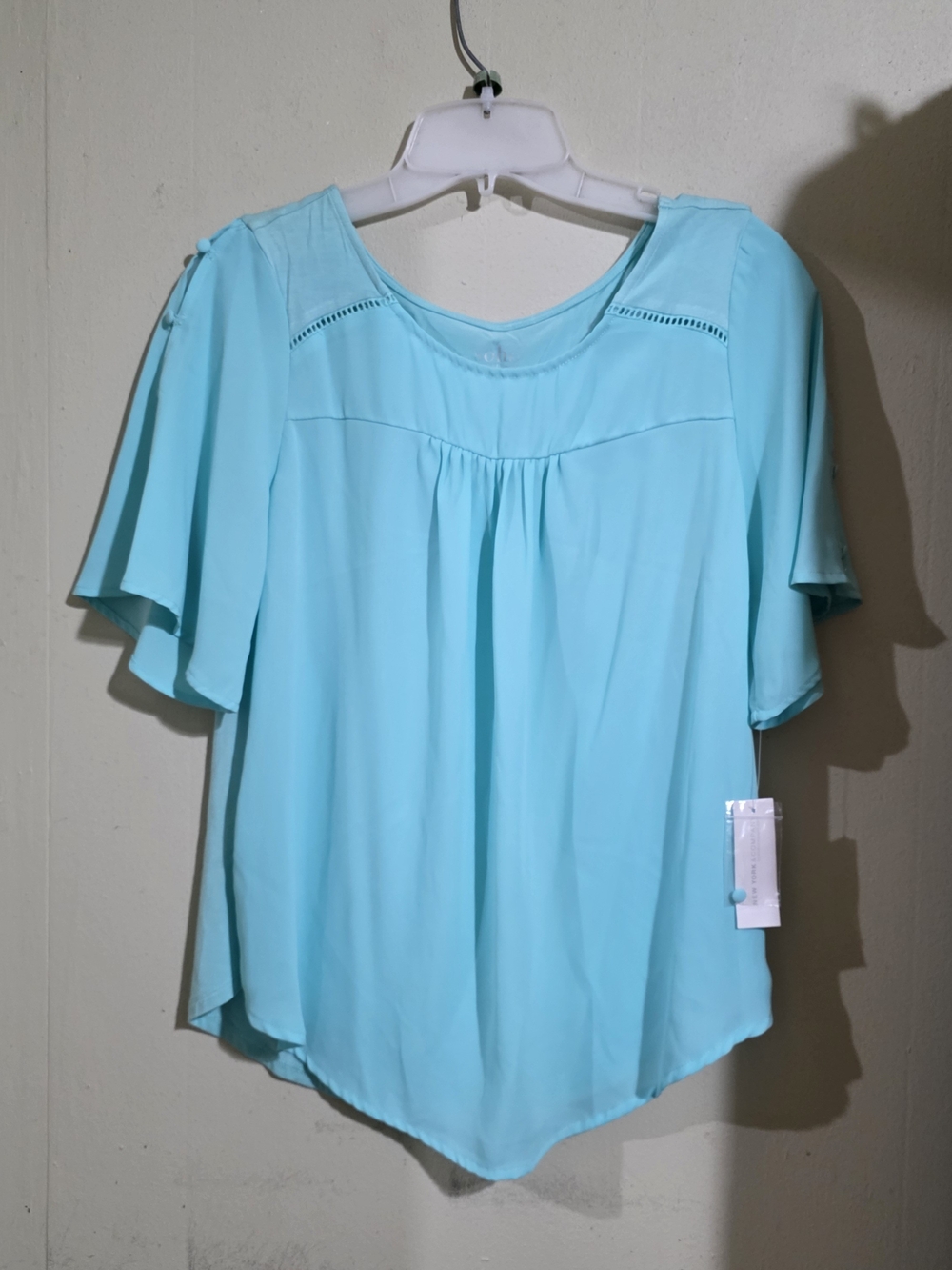NWT Doho Mint Turquoisr Pleatef Front Short Sleeve Top Size XS